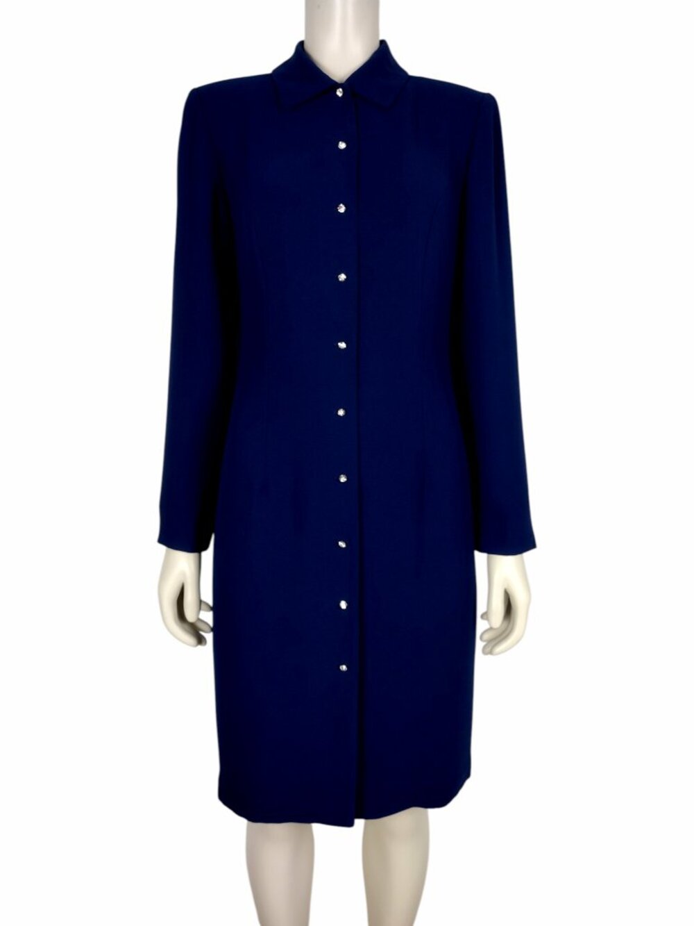 Vintage 1990s Talbots Blue Long Sleeve Button Down Midi Coat Dress Size 4